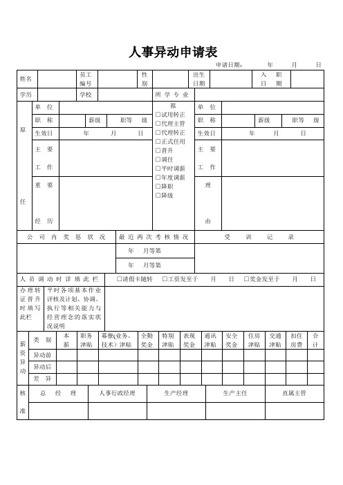 人事异动申请表