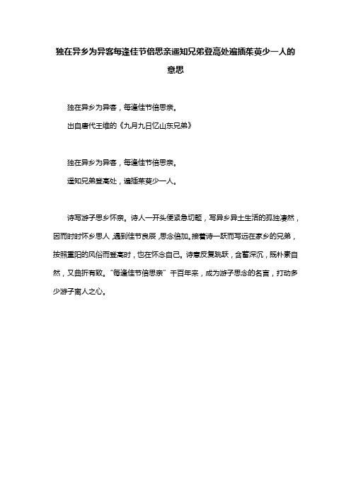 独在异乡为异客每逢佳节倍思亲遥知兄弟登高处遍插茱萸少一人的意思