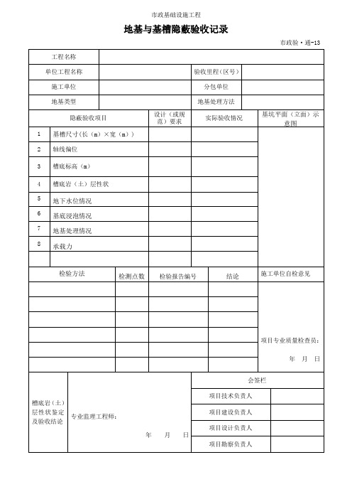 地基与基槽隐蔽验收记录