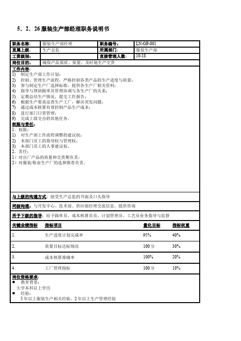 服装企业--服装生产部职务说明书1