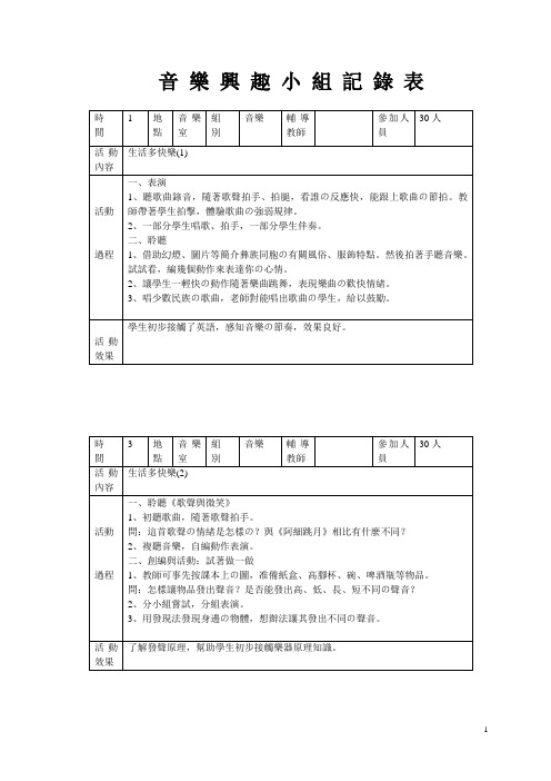 小学音乐兴趣小组活动记录表