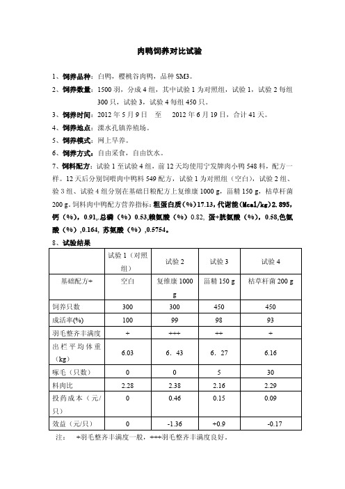 肉鸭饲养对比试验