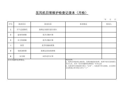 压风机日常维护检查记录本