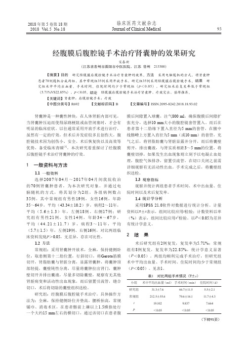 经腹膜后腹腔镜手术治疗肾囊肿的效果研究