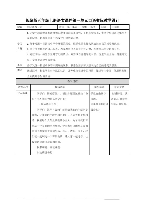 2020-2021年部编版小学语文五年级上册第一单元《口语交际》教案 教学设计.doc