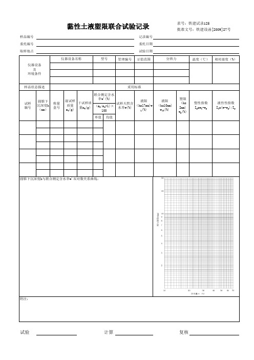 黏性土液塑限联合试验记录