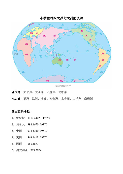 小学生对四大洋七大洲的认识