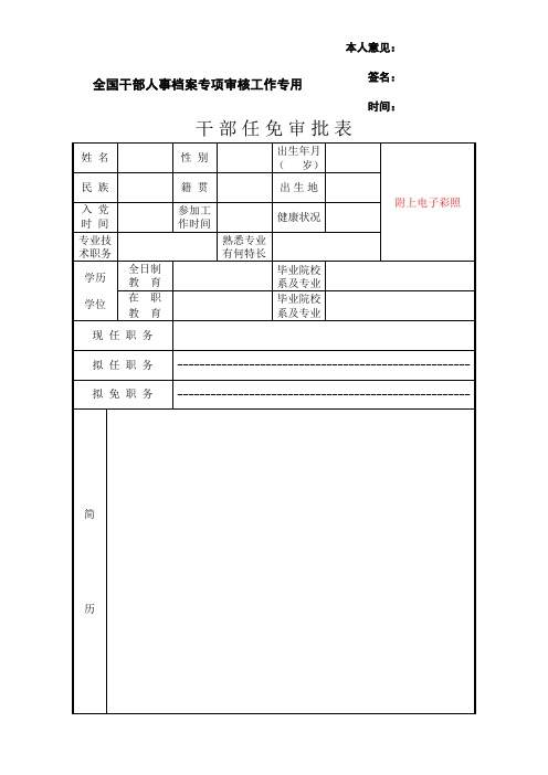 干部人事档案专项审核工作专用任免审批表