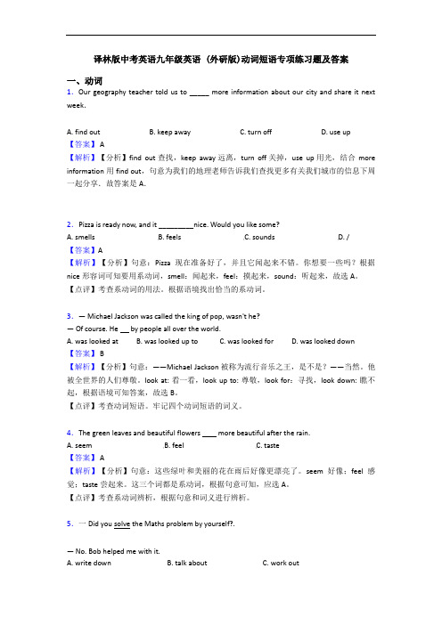 译林版中考英语九年级英语 ()动词短语专项练习题及答案