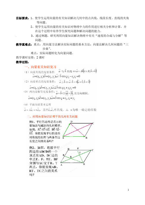 湖南省师范大学附属中学高一数学 平面向量应用举例教案