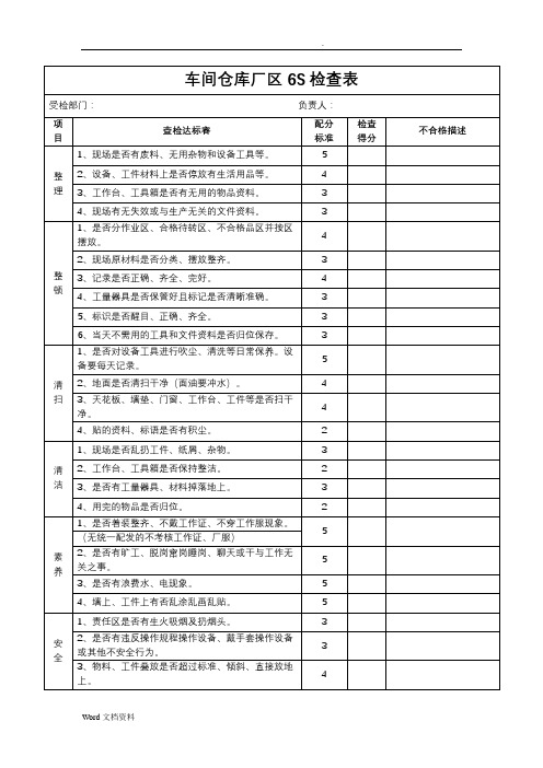 标准版： 公司6S检查表