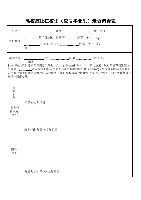 高校应征在校生(应届毕业生)走访调查表【可编辑范本】