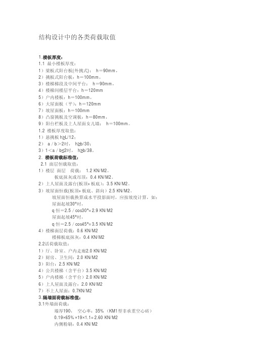 建筑结构常用荷载取值