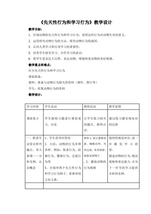 八年级生物上册教案-5.2.2先天性行为和学习行为2-人教版