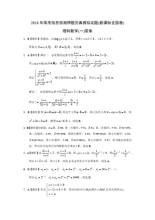 2018年高考押题理科数学试题(一)答案