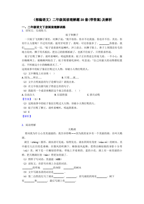 二年级(部编语文)二年级阅读理解题20套(带答案)及解析