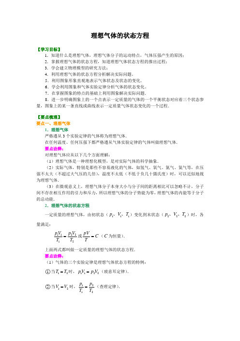 高中物理  理想气体的状态方程 (提纲、例题、练习、解析)