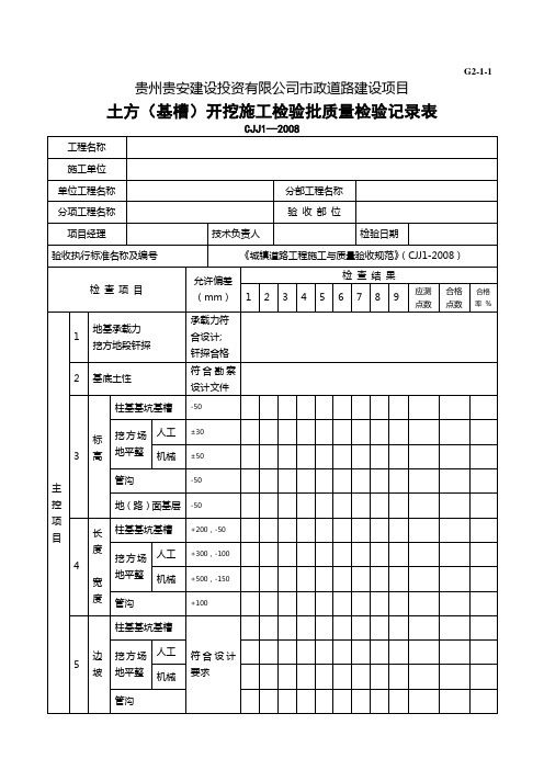 G2-1-1土方(基槽)开挖工程检验批质量检验记录(需修改)