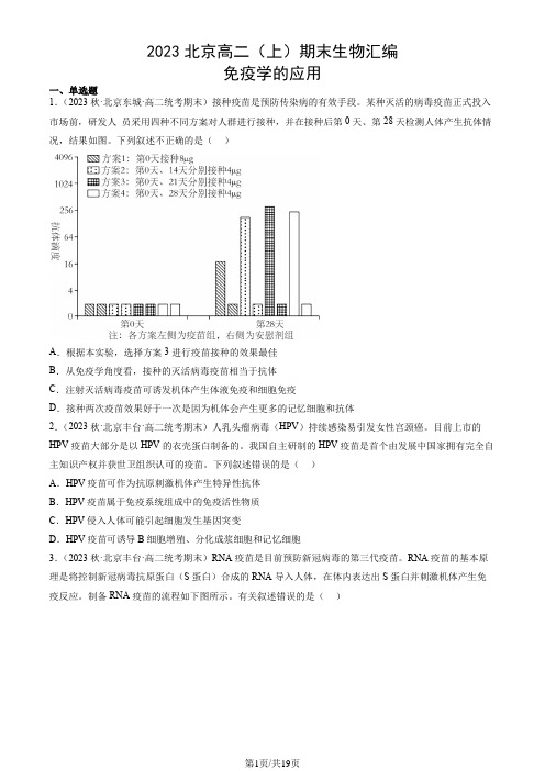 2023北京高二(上)期末生物汇编：免疫学的应用