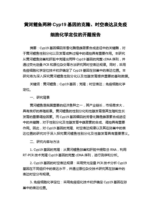 黄河鲤鱼两种Cyp19基因的克隆、时空表达及免疫细胞化学定位的开题报告