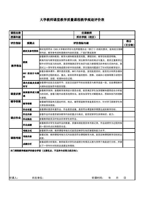 大学教师课堂教学质量课程教学痕迹评价表