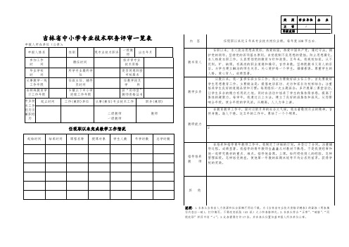 专业技术资格评审一览表(中小学)