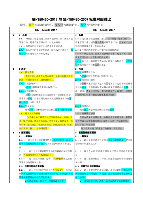 新旧版 50430工程建设施工企业质量管理规范对照表