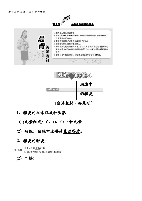 2017-2018学年高中生物一教材用书第二章组成细胞的分子第4节细胞中的糖类和脂质含答案