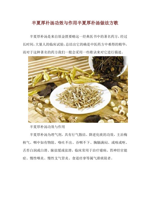 半夏厚朴汤功效与作用  半夏厚朴汤做法方歌