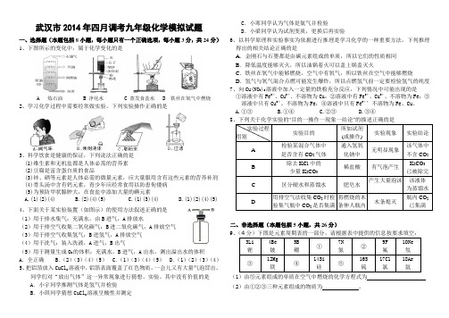 武汉市2014年四月调考九年级化学模拟试题