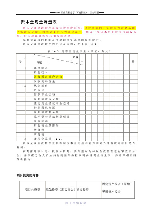 资本金现金流量表和投资现金流量表