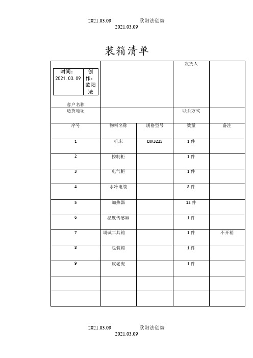 装箱清单模板之欧阳法创编