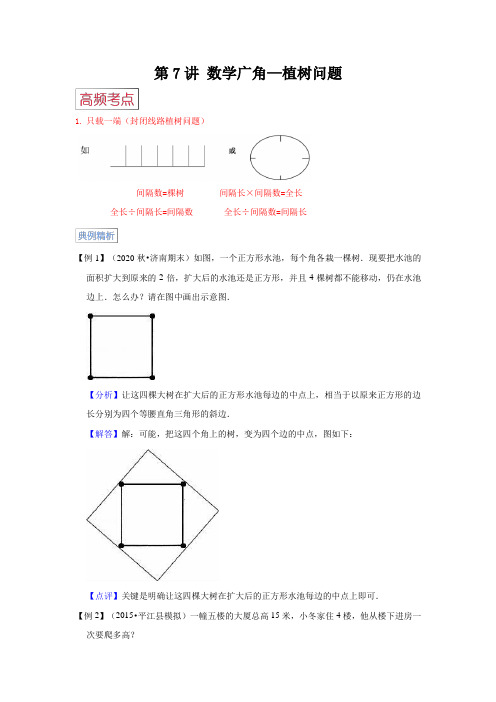 2023-2024年小学数学五年级上册高频考点精讲精练 第7讲  数学广角—植树问题(人教版含解析)