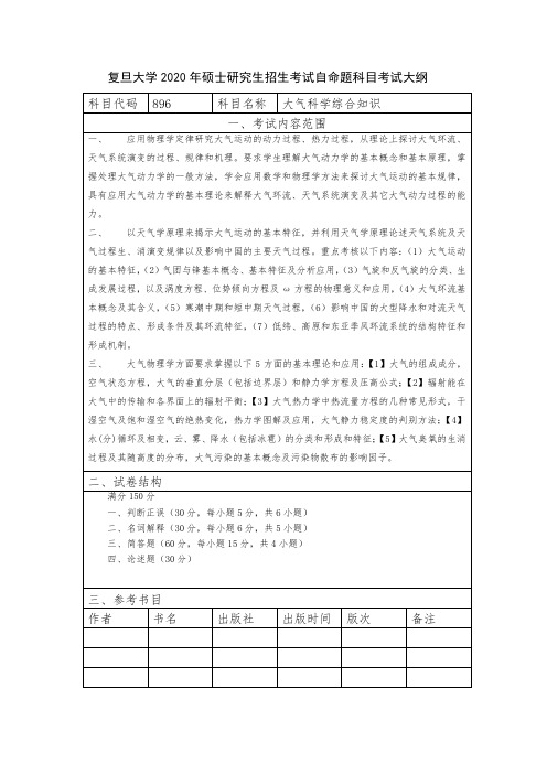 复旦大学2020年硕士研究生招生考试自命题科目考试大纲