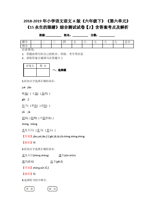 2018-2019年小学语文语文A版《六年级下》《第六单元》《15 永生的眼睛》综合测试试卷【2】含答案考点及解析