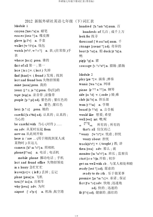 外研版七年级下册词汇表(带音标)