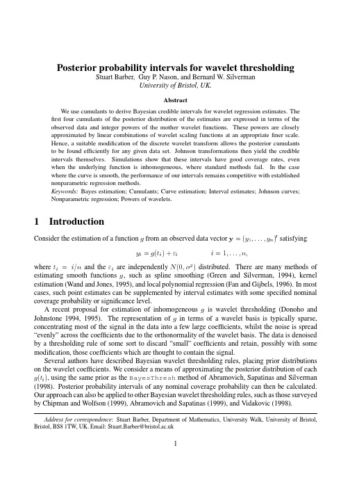 Posterior probability intervals for wavelet thresholding