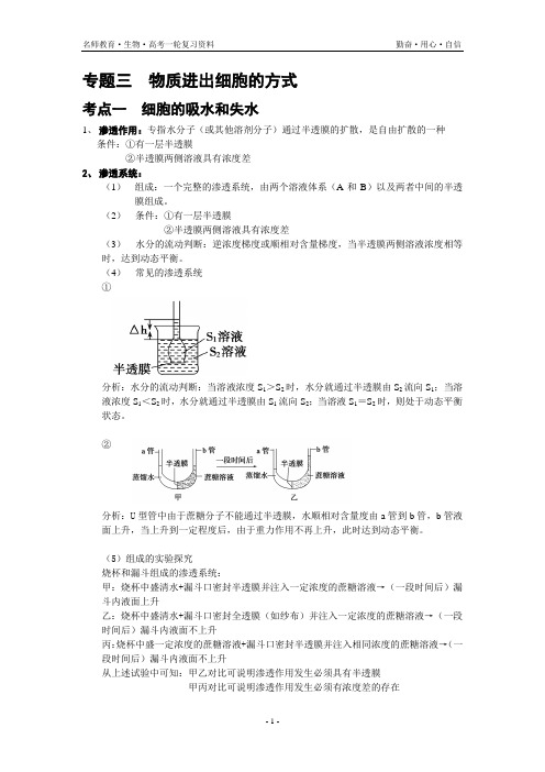 高考第一轮复习——物质出入细胞的方式