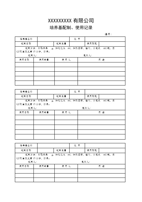 培养基配制、使用记录