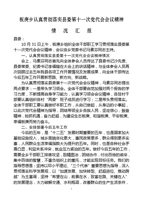 板庚乡认真贯彻落实县委第十一次党代会会议精神情况汇报