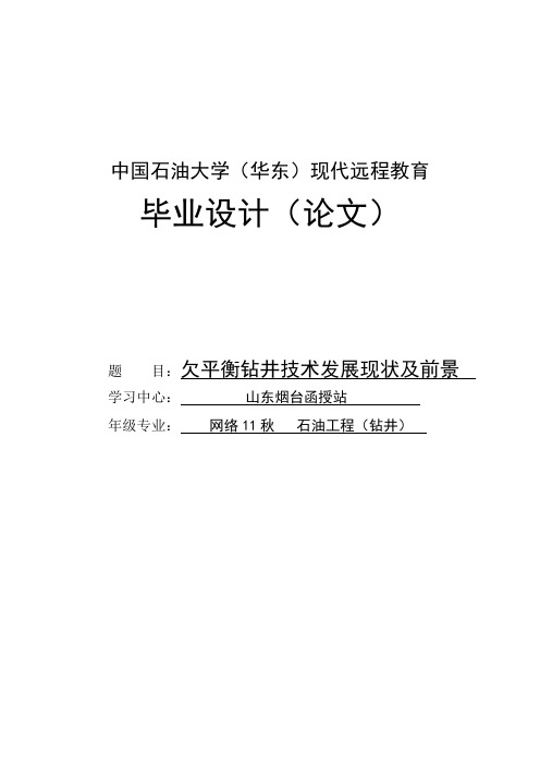 欠平衡钻井技术发展现状及前景_毕业设计论文