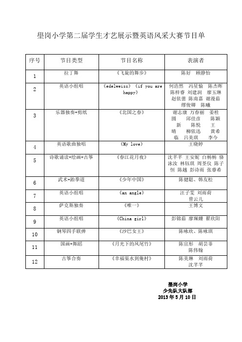 壆岗小学学生才艺展示暨英语风采大赛节目单