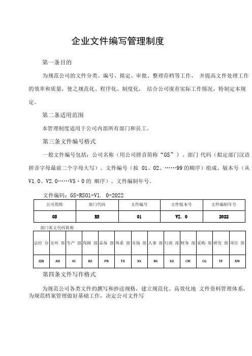 企业文件编写管理制度