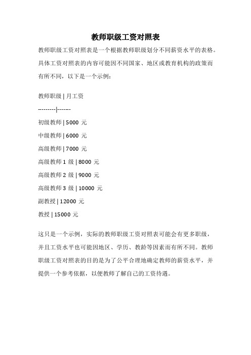 教师职级工资对照表