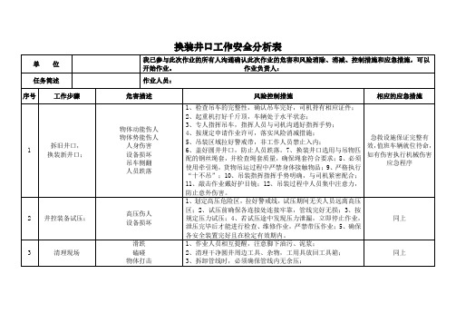 钻井作业队换装井口工作安全分析表式样