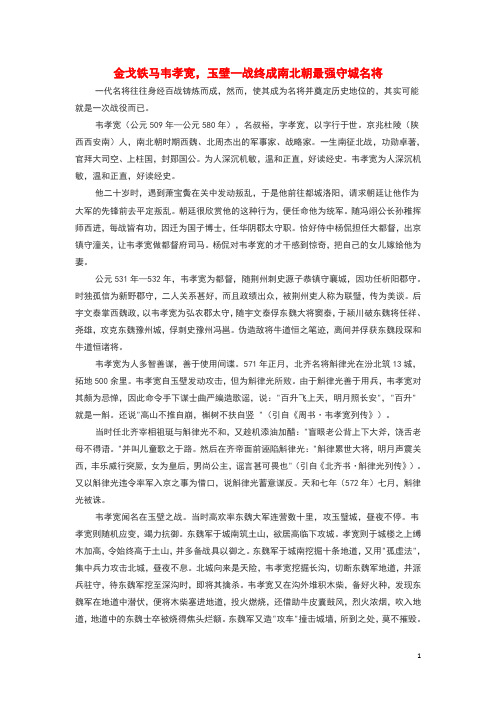 高中历史之历史百科金戈铁马韦孝宽,玉壁一战终成南北朝最强守城名将素材