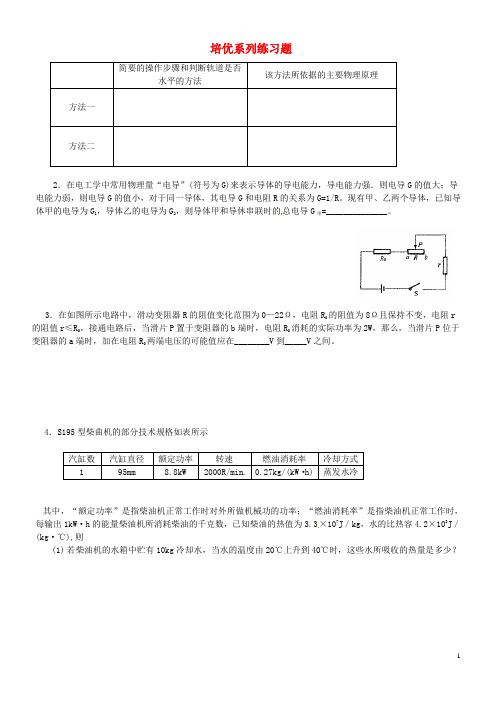 江苏省高邮市车逻初级中学九年级物理 培优系列练习题28(无答案)