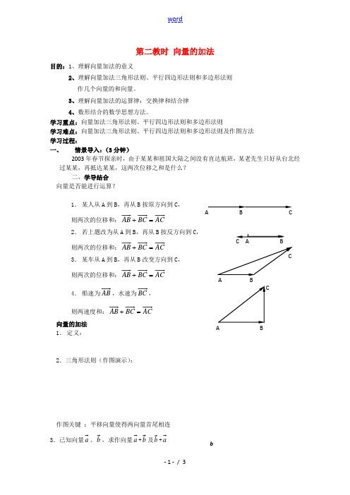 高中数学：2.2 向量的加法 教案(苏教版必修4)