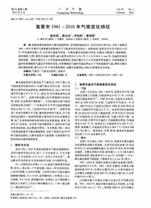 高要市1961~2010年气候变化特征