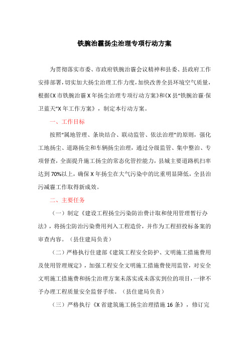 铁腕治霾扬尘治理专项行动方案